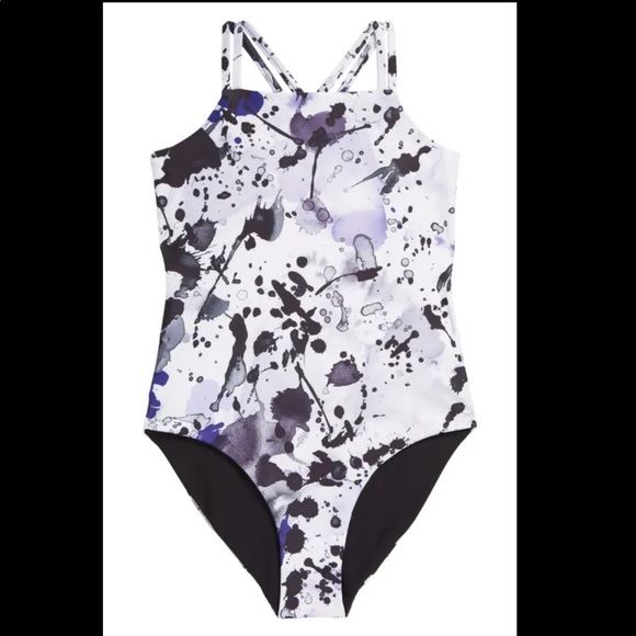 Zella Swim New Zella Girls Bathing Suit Sz 4 16 Reversible Blue And